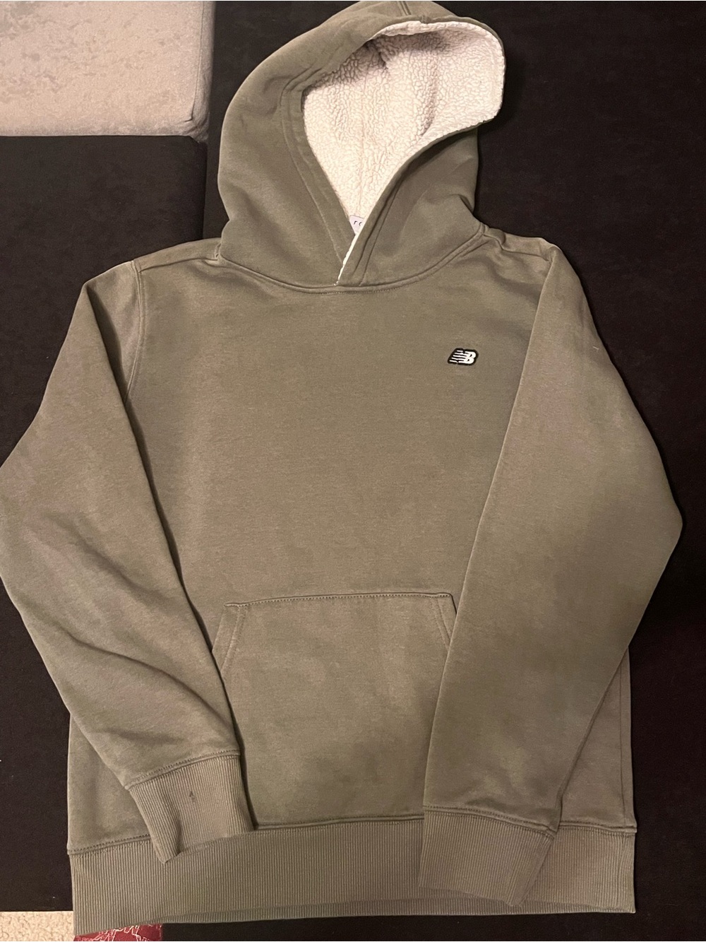New Balance Youth Large Olive Green Sherpa Lined Hooded Pullover